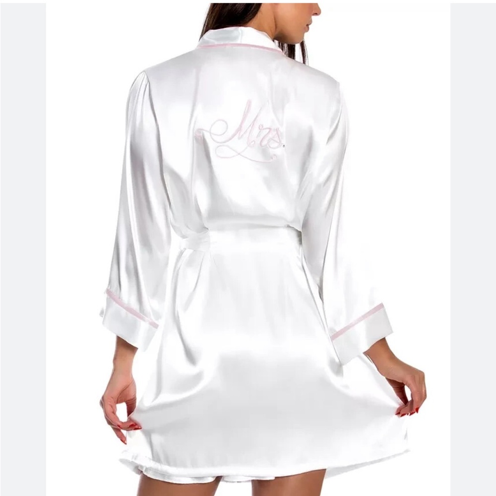 Linea Donatella Mrs. Satin Robe with Pink Trim